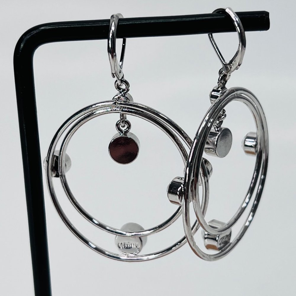Rhinestone Silver Dangle Hoop Statement Earrings … - image 4
